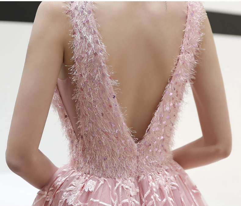 Сексуальные розовые платья для выпускного вечера с открытой спиной 2020 размера плюс кружевные вечерние платья с v-образным вырезом и