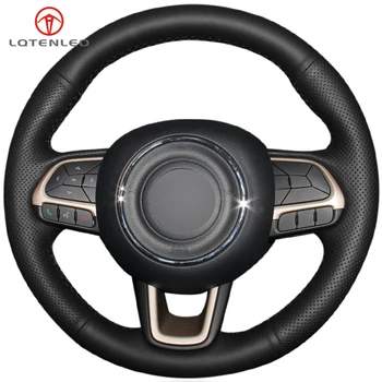 

LQTENLEO Black Artificial Leather DIY Car Steering Wheel Cover For Jeep Compass 2017 2018 Renegade 2015-2018 Fiat Tipo 2015-2019