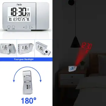 

SOLEDI Silver Multifunction Projection Alarm Digital Projector LED Economic Kitchen Clock LCD Black with Humidity Function