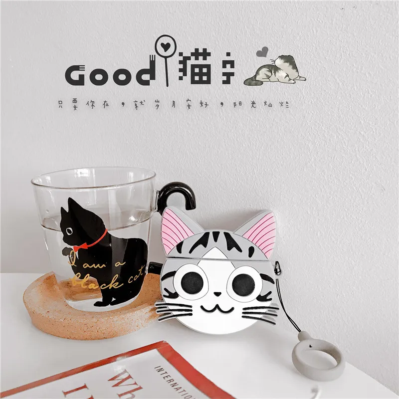 

Cute cheese cat Airpods headset protective cover fall 1 2 generation apple bluetooth headset silicone case