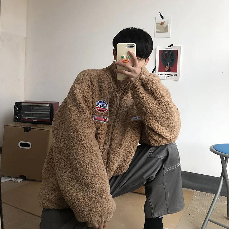 Зимняя свободная одежда INS-style с ворсованным и толстым стоячим ...