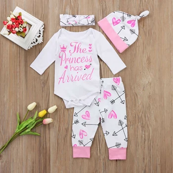 

Newest Hot Sell 4PCS Newborn Infant Cute Confortable Soft Baby Girls Clothes Playsuit Pants Bodysuit Outfit Set