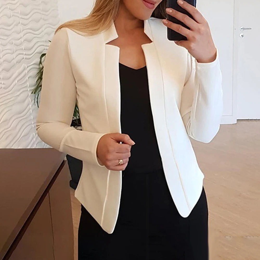 Chaqueta Blazer blanca de oficina abrigos básicos de mujer Chaquetas cortas de otoño prendas de vestir de gran tamaño Casual prendas de vestir de talla grande 4XL 5XL Beige| | AliExpress