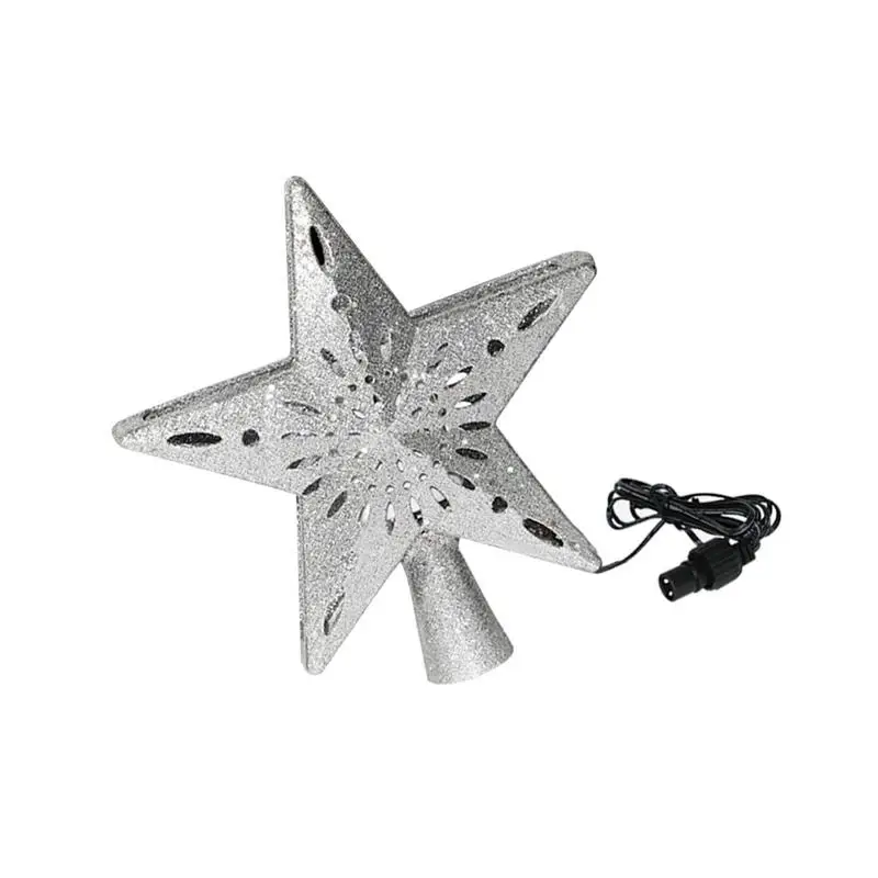 LED Christmas Tree Star Topper Treetop Snowflake Projector Lights Glitter Decor Party Supplies with EU Plug(Silver