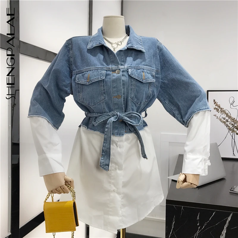 

SHENGPALAE New Winter Autumn Korea Style Full Sleeve Patchwork Pockets Single Breasted Turn-down Collar Women Loose Coat FR905