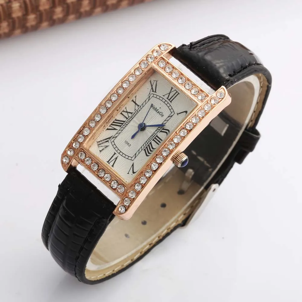 

Womage/Woma Lattice Square Small Cap Luxury Simple with Diamond WOMEN'S Belt Quartz Watch