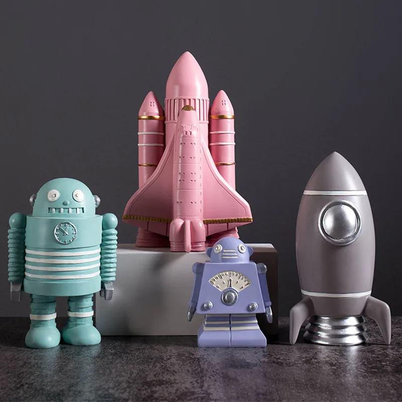 Modern Robot Airplane Sculpture Handmade Astronaut Miniature Model Craft Resin Figurines Home Decoration Kids Toy Wedding Gift | Дом и сад