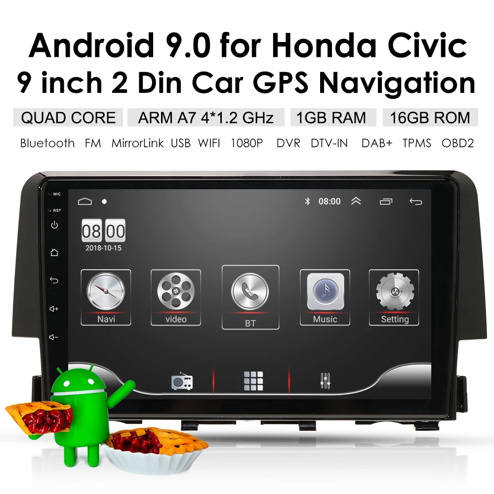 Автомобильный мультимедийный плеер " Android 9,0 2 din Автомобильный noDVD gps радио для Honda Civic wifi зеркало с Навигатором gps link bt