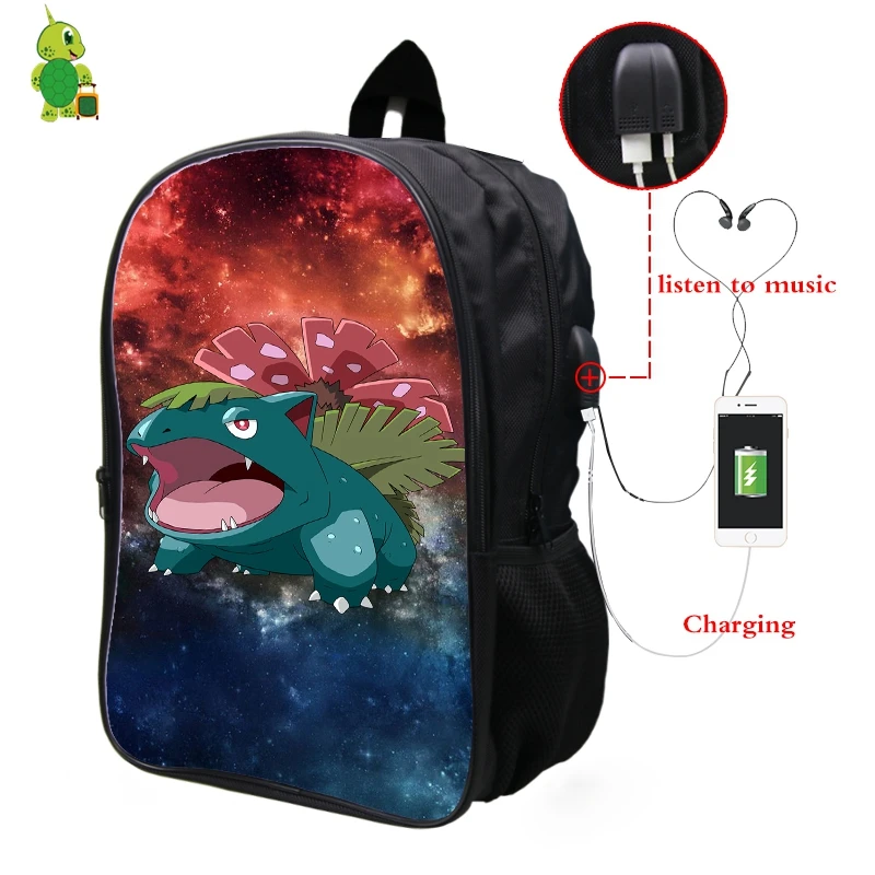 25 Покемон Venusaur Галактика космический рюкзак Многофункциональный USB зарядка Разъем для наушников ноутбук рюкзак для подростков мужчин женщин школьные сумки - Цвет: 25
