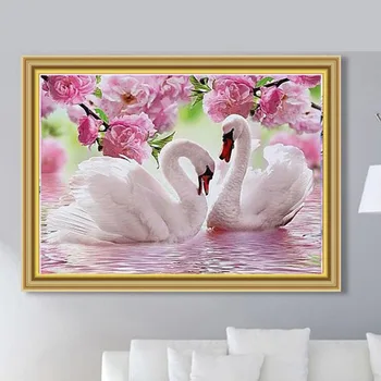 

Animal Diamond Embroidery Swan Round Cross Stitch Diamond Painting Patterns Rhinestones Needlework Home Decor Gift