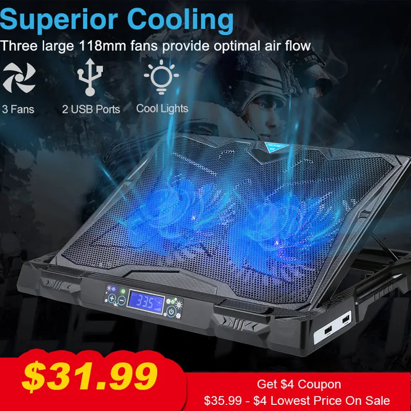 

TeckNet 2.0 Gaming Laptop Cooling Pad 2 Fans With LED Screen USB Cooler Stand Pad Cooling For 12-17 inch Laptop NoteBook MacBook