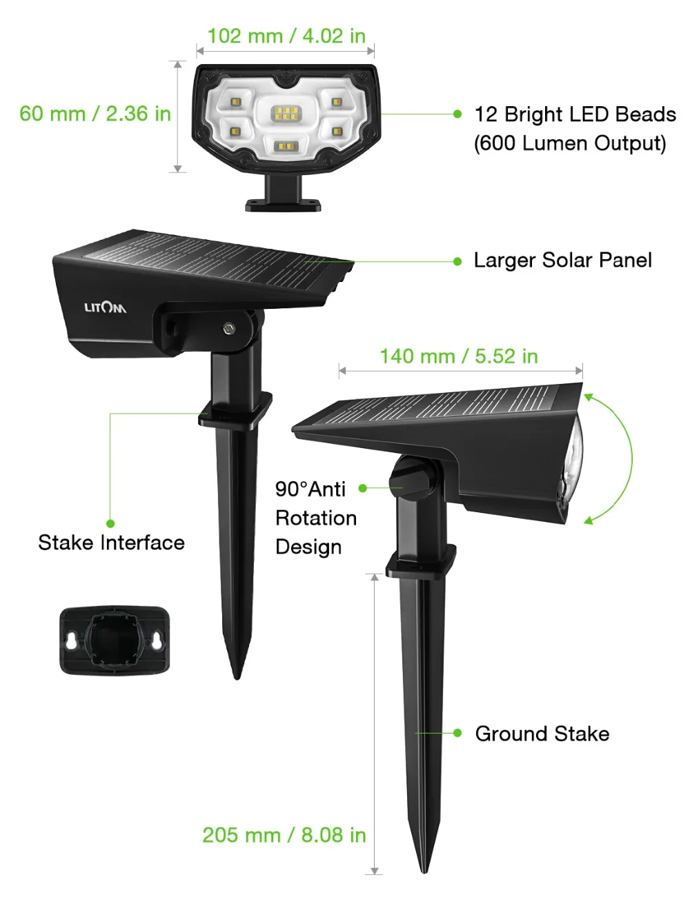 2 Pack Litom Solar Lawn Lamp 4 Lighting Mode Solar Landscape Spotlights Warm Light Cool Light Adjustable For Outdoor Garden Yard PK Mpow CD190 (4)