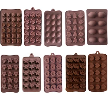 

10pcs Christmas DIY Chocolate Mold 21 Shapes Chocolate Baking Tools Heart Silicone Cake Mold Gummy Ice Tray Pastry Accesseries