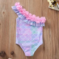 2020 Summer Swimsuit 1-5Y Toddler Kids Baby Girls One Shoulder Bikini Fish Scales Swimwear Bathing Suit Floral Beachwear 5