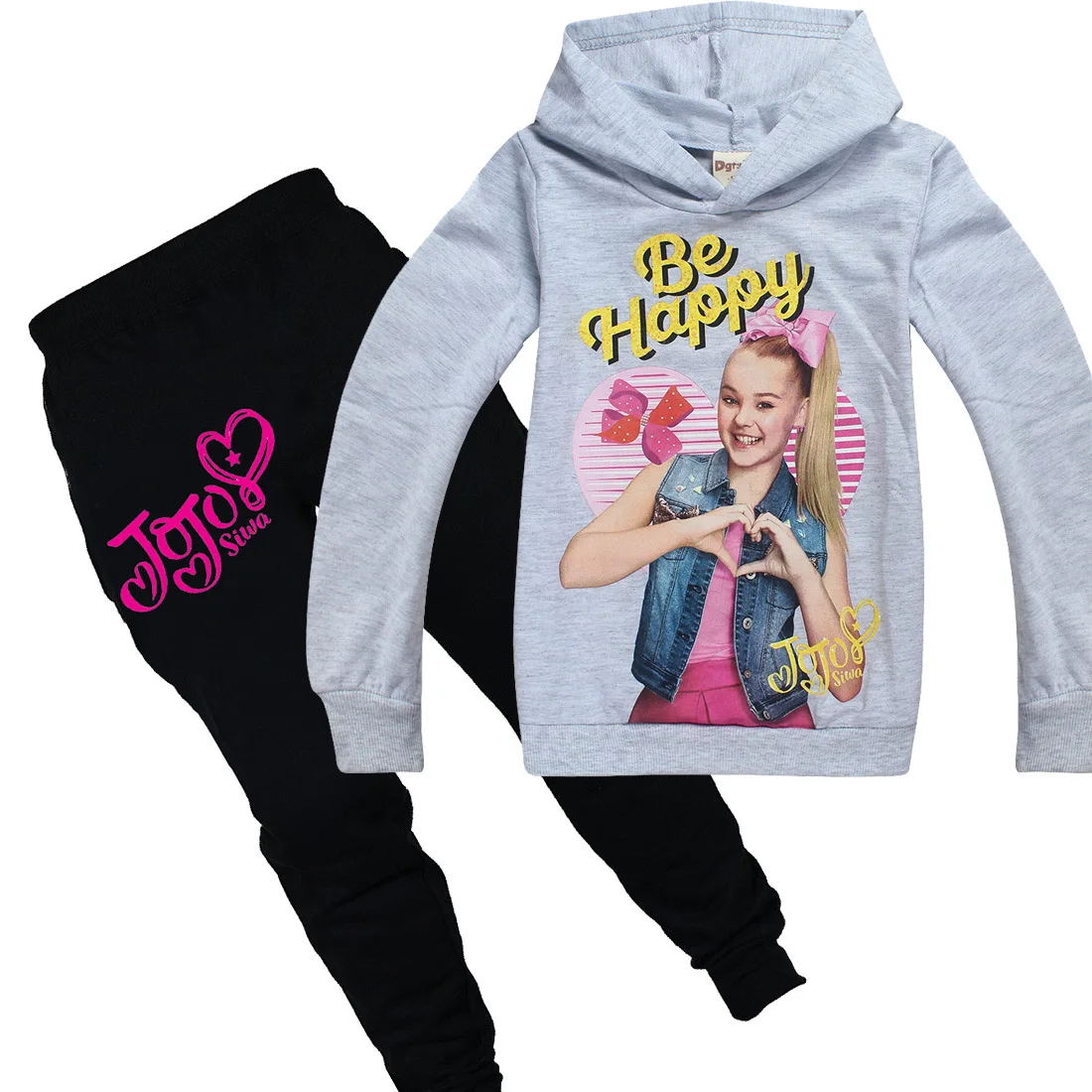 JOJO Siwa/зимняя детская одежда для малышей, футболка с длинными рукавами топы для девочек, толстовки+ штаны, комплект из 2 предметов, одежда для маленьких детей от 8 до 12 лет - Цвет: SS7222-gray