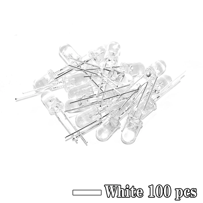 5mm LED WHITE EQV 100 шт. 5 мм F5 светодиодный Диод 5 мм светильник Ассорти комплект зеленый синий белый желтый красный набор компонентов «сделай сам» - Цвет: 5mm LED WHITE