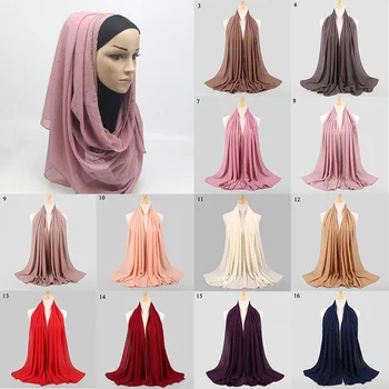 

Solid Color Bubble Diamond Chiffon Maxi Muslim Women Hijab Turban Gold Diamonds Headband Fringe Edges Headscarf Long shawls