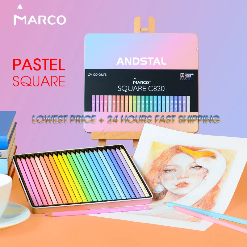 Marco-Lápices de colores para colegio, caja de crayones cuadrados, a la moda, lápiz de color de pastilla soluble profesional, 12/24 unidades