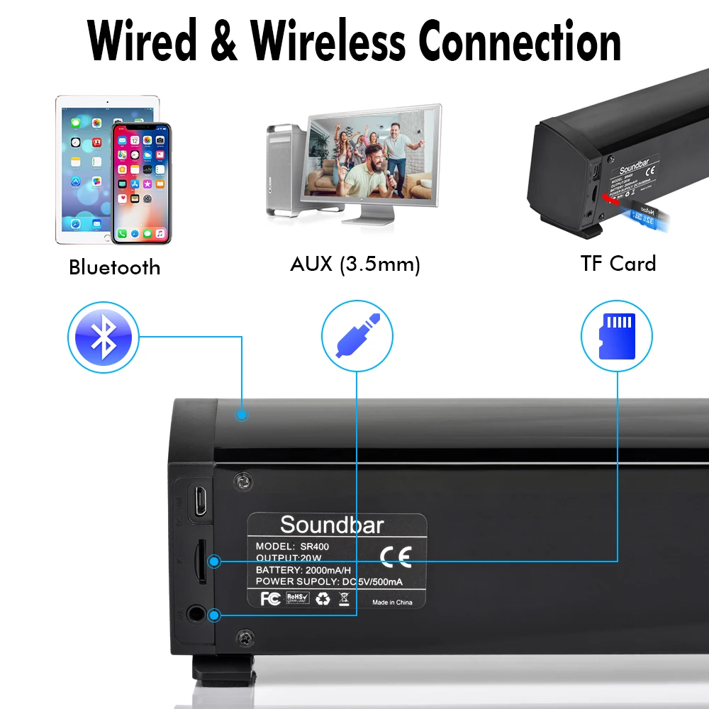 Саундбар bluetooth динамик звуковая панель беспроводной портативный hifi ТВ aux Rechargeabl колонки с пультом дистанционного управления для ПК Surround bar