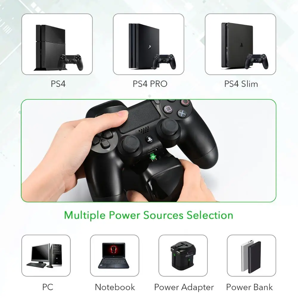 VTIN быстрая PS4 контроллер зарядное устройство двойной USB зарядная док-станция с дисплеем состояния зарядки для Play Station4/PS4 Pro/PS4 Slim
