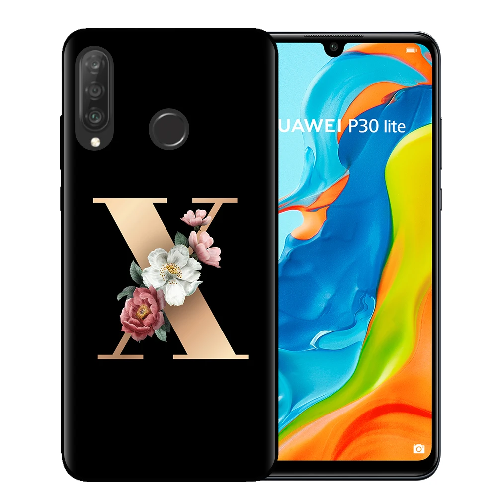 Black-T7605 Пользовательское имя с надписью монограмма Черный силиконовый чехол для телефона для huawei P10 P20 P30 Lite Pro чехол цветок чехол для huawei P30Lite оболочка - Цвет: Black-T7605