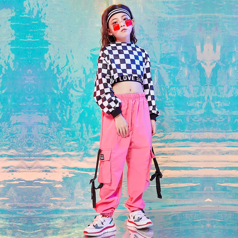Kids Hip Hop Clothes Girls Jazz Street Dance Costume Children Ballroom Dancewear Sweatshirt Pants Set Stage Outfit DQS2563