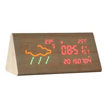 

Wood Smart Weather Alarm Clock WIFI Luminous Bedside Weather Clock Mute Stylish Led Alarm Clock In Color Box For Young People