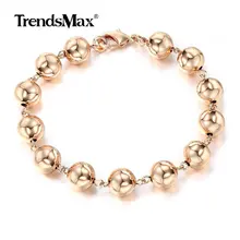 10 мм 585 розовое золото Круглый браслет-цепочка с бусинами браслет с застежкой Лобстер браслет для женщин Девушка ювелирные изделия подарок 20 см CB24
