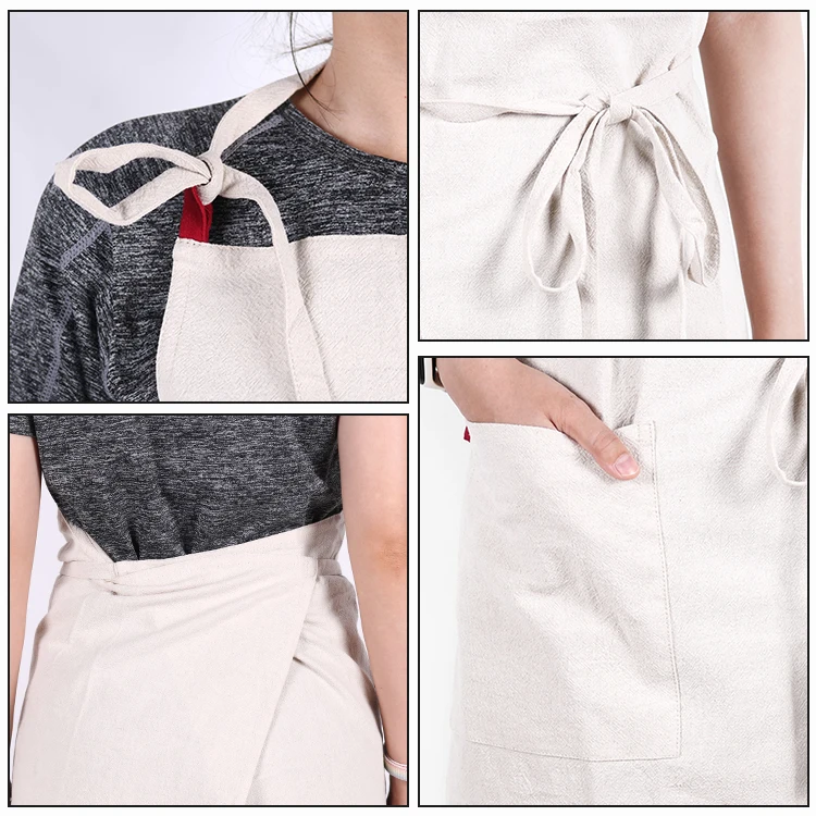 WEEYI Brief 100% Linen Apron Nordic Dress Skirt apron Coffee Shops And Flower Shops Work Cleaning Aprons For Woman Washable