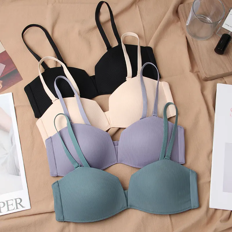 

Wriufred Comfortable thin section underwear seamless glossy bra half cup girl one-piece bralette gathered plus size lingerie
