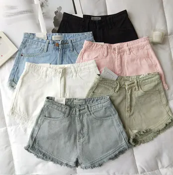 

Vintage Fringe Denim Shorts Women Casual Pockets Female Jeans Shorts Candy Colors 2020 Summer High Waist Slim Hot Shorts