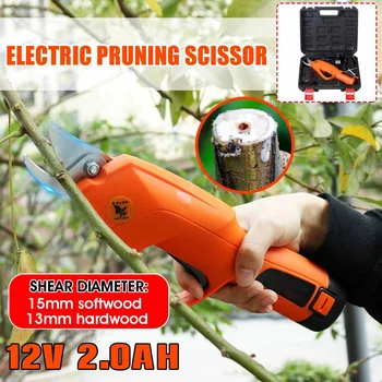 

12V Wireless Electric Rechargeable Scissors Pruning Scissor Branch Cutter 30mm Shears Tree Garden Tool with 2 Li-ion Batterys