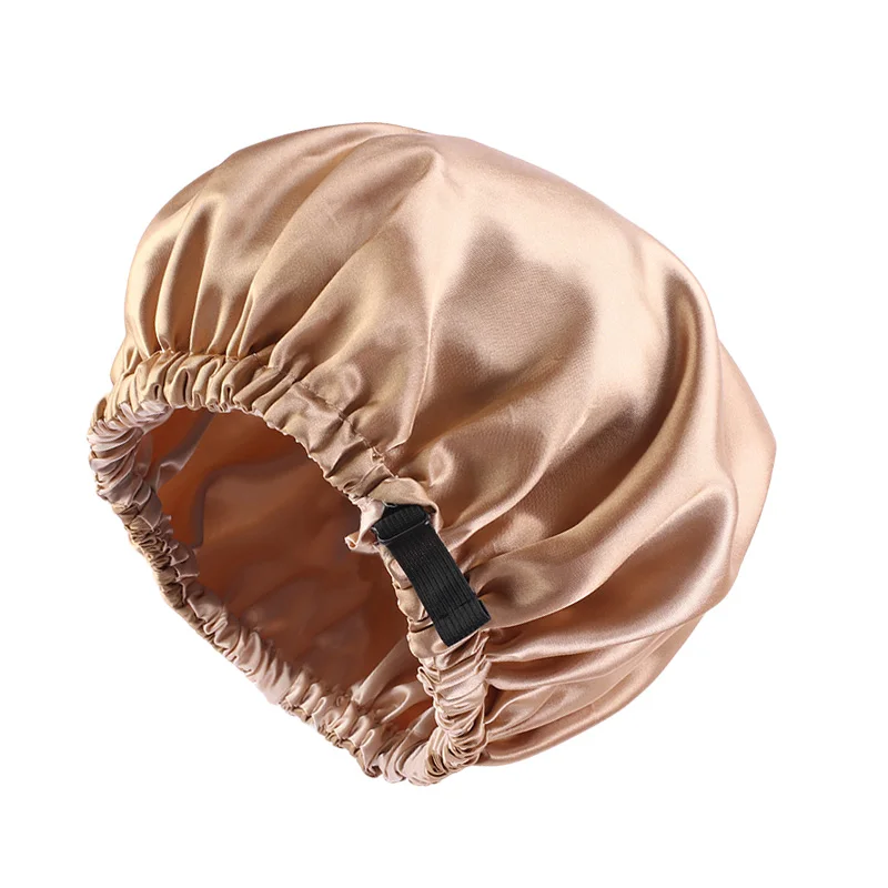 New Reversible Satin Bonnet double layer adjustable size Sleep Night Cap Head Cover Bonnet Hat for For Curly Springy Hair Black ladies head wraps Hair Accessories