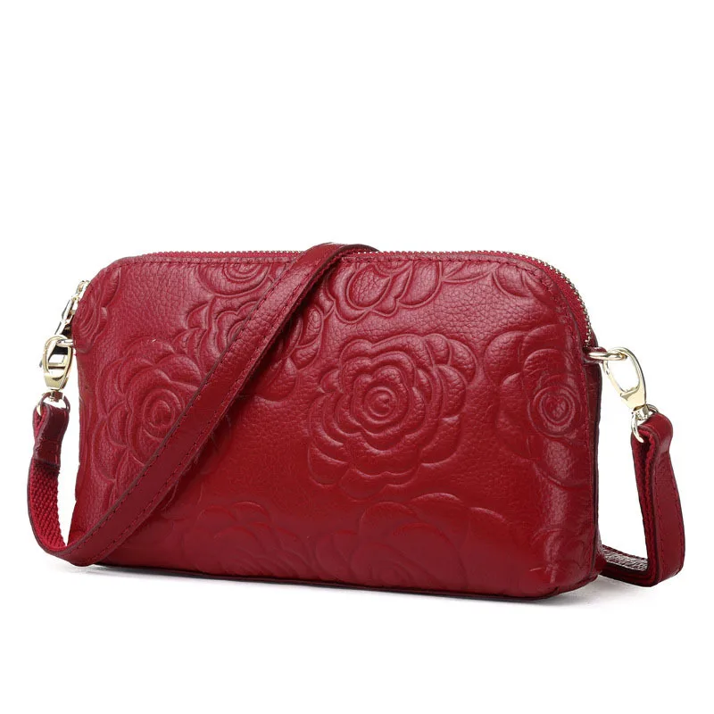 

2019 New Style First Layer Cowhide Leather Single-shoulder Bag Rose Decorative Pattern Clutch Versatile Mobile Phone Bag Wallet