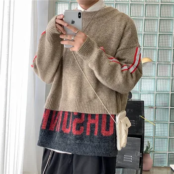 

2019 Autumn And Winter New Youth Pop Fake Two Stitching Loose Sweater Fashion Casual Round Neck Letter Printing Pullover M-2XL