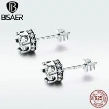 BISAER, высокое качество, 925 пробы, Серебряная корона принцессы, ослепительные CZ серьги-гвоздики для женщин, Стерлинговое серебро, ювелирные изделия GXE311