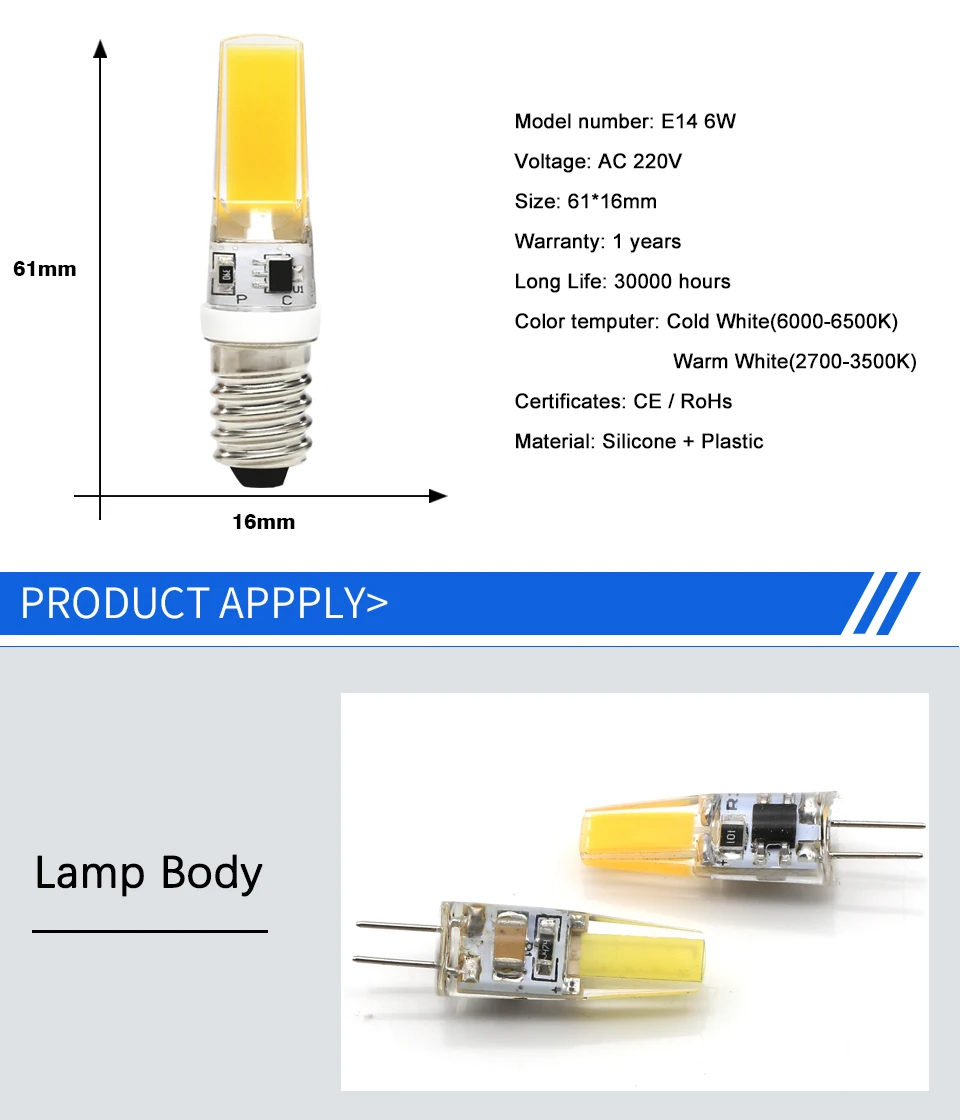 10 шт./лот лампада G4 G9 E14 COB светодиодный лампочка 12 В/220 В 3-6 Вт Bombilla светодиодный светильник заменить галогенный светильник Точечный светильник люстра светильник ing