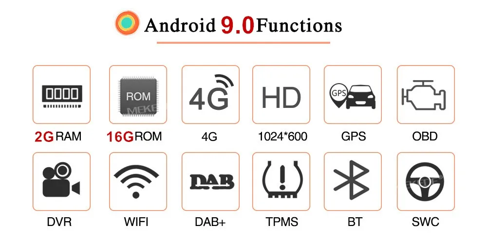 Perfect 7"Android 9.0 Car DVD Player  Universal Multimedia Player With Wifi  GPS Bluetooth Radio Stereo audio media 4