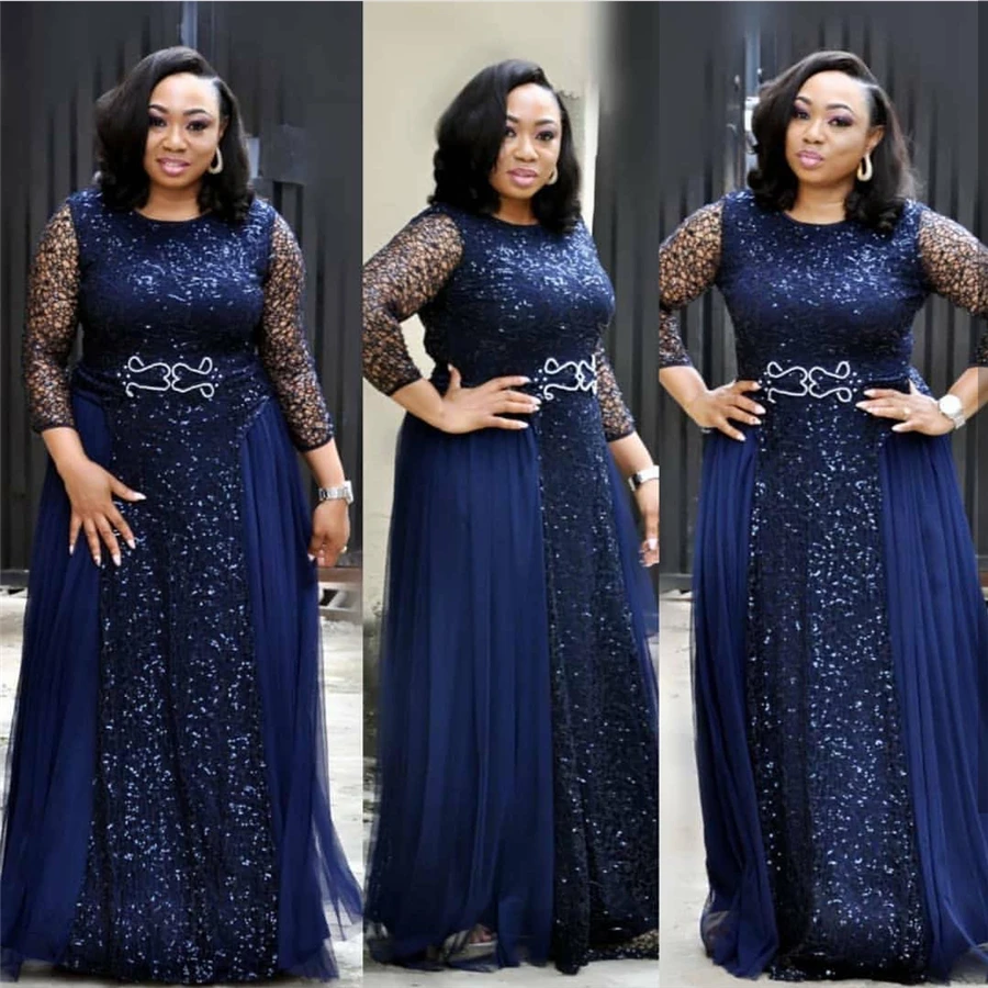 GuyuEra African Dress Women's Lace Sequins Round Neck Sleeves Daily Dress Evening Dress Party Dress (4)