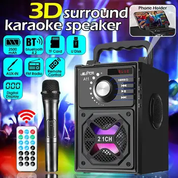 

Portable Bass Speaker 3D Surround Wireless bluetooth Speaker Subwoofer Phone Holder with Remote Control LED Light USB/TF/AUX/FM
