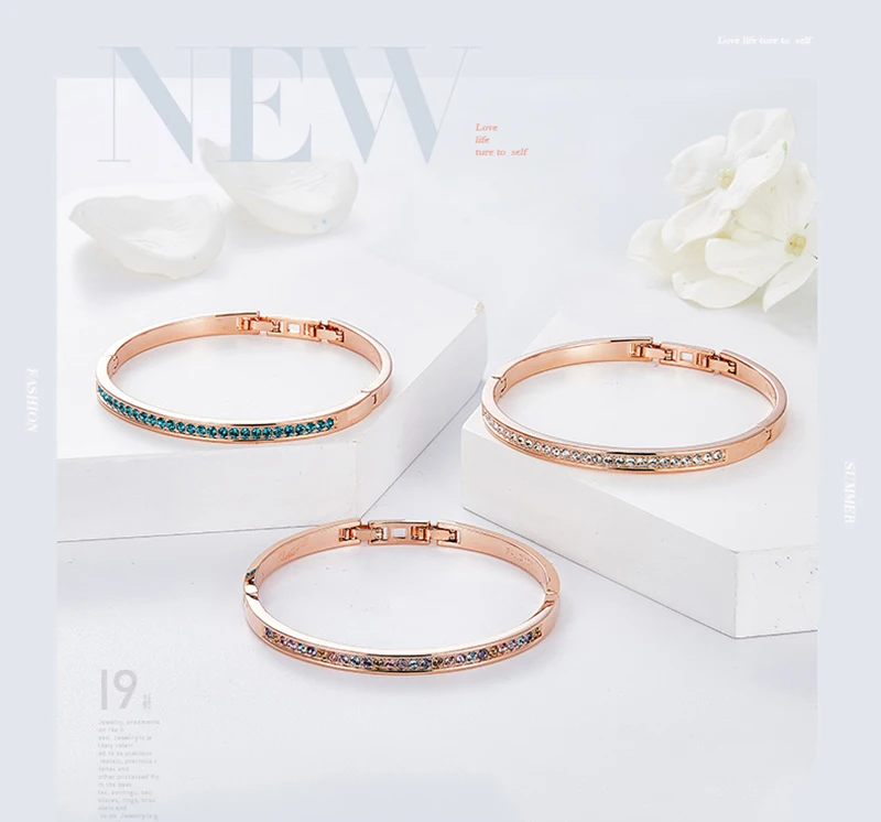 Простые Модные Разноцветные кристаллы от Swarovski жесткий браслет розовый бант золотого цвета ручной Pulsera для женщин подарок