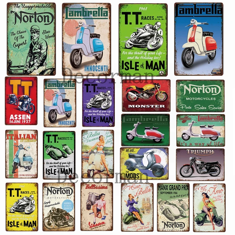 [Mike86] Norton Lambrella Triump TT ISLE OF MAN двигатель пользовательский металлический знак потертый шик ретро настенная живопись 20*30 см LTA-1695