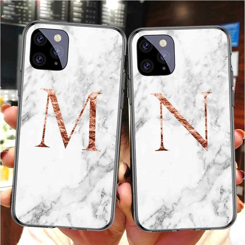 

Initial Letter A B C D E F G Monogram rose gold marble silicone cover phone case for iPhone 11 Pro MAX 6 6S 7 8Plus X XS XR MAX