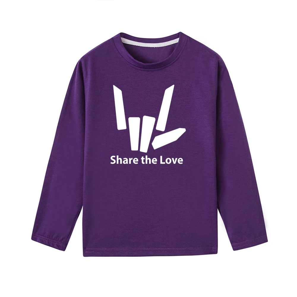 Новинка года; модные детские футболки с надписью «Share The Love»; футболка с длинными рукавами и круглым вырезом для мальчиков модные мягкие футболки в уличном стиле для девочек