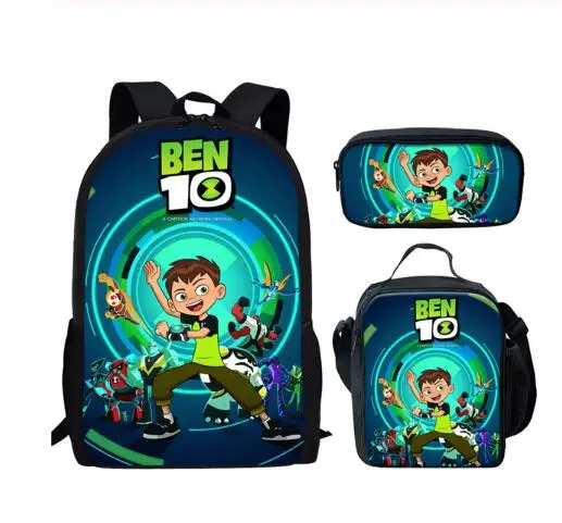 

Cartoon Ben 10 Games Kids 3Pcs School Bags Set Large Student Bookbag Backpack Children Shoulder Bag Boys Girls Mochila