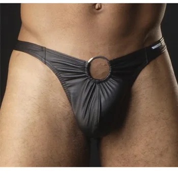 

Man Pouch Underwear Tanga Faux Leather Club U Convex Low Waist G-string Mens Hoop Decorative Interest Thong Jockstrap Gay Homens