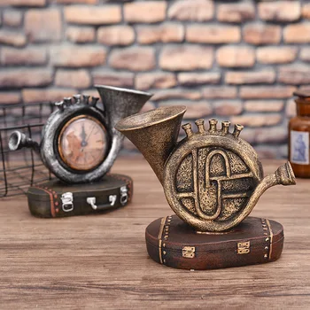 

[New] Vintage Sculpture Simulation saxophone luggage clock model Statue Art Carving Resin artware Figurine Home Decorations