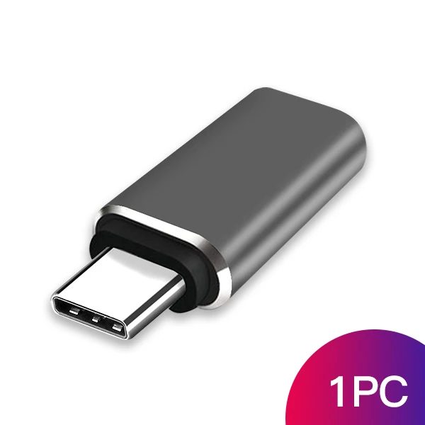 ACCEZZ 2 шт. Тип C адаптер Мужской до 8 Pin женский USB C быстрой зарядки Разъем синхронизации данных OTG конвертер для huawei P20 Pro Xiaomi - Цвет: 1PC Black