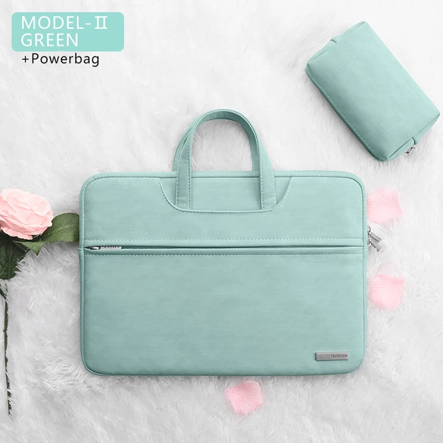 PU Leather women Laptop Bag Notebook Case Carrying Briefcase for Macbook Air 13.3 14 15.6 inch men Handbags shoulder sleeve Bag GREEN 2 SETS