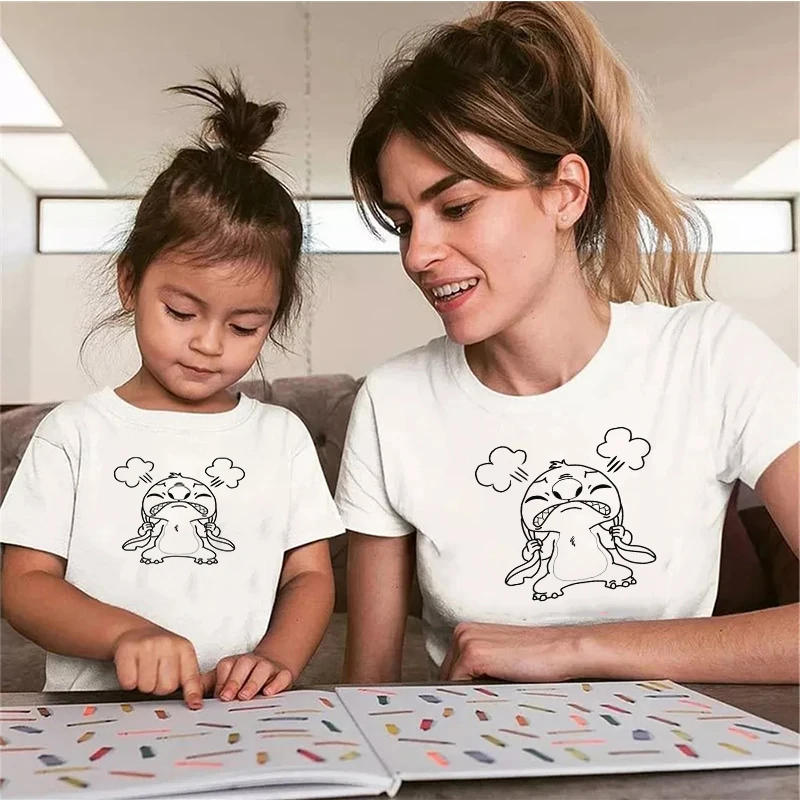 Kid's Clothing Children's Cotton Summer Short-sleeved Disney Cartoon Print Pattern Top Simple Casual Family Suit | Мать и ребенок